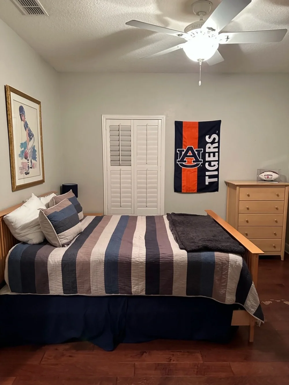Pottery Barn Teen Navy and Beige Striped Quilted Coverlet Set